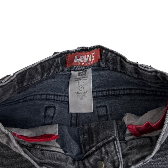 Levi's 511 Red Tag Black Distressed Jeans Size Youth 7 REG - Picture 3 of 3